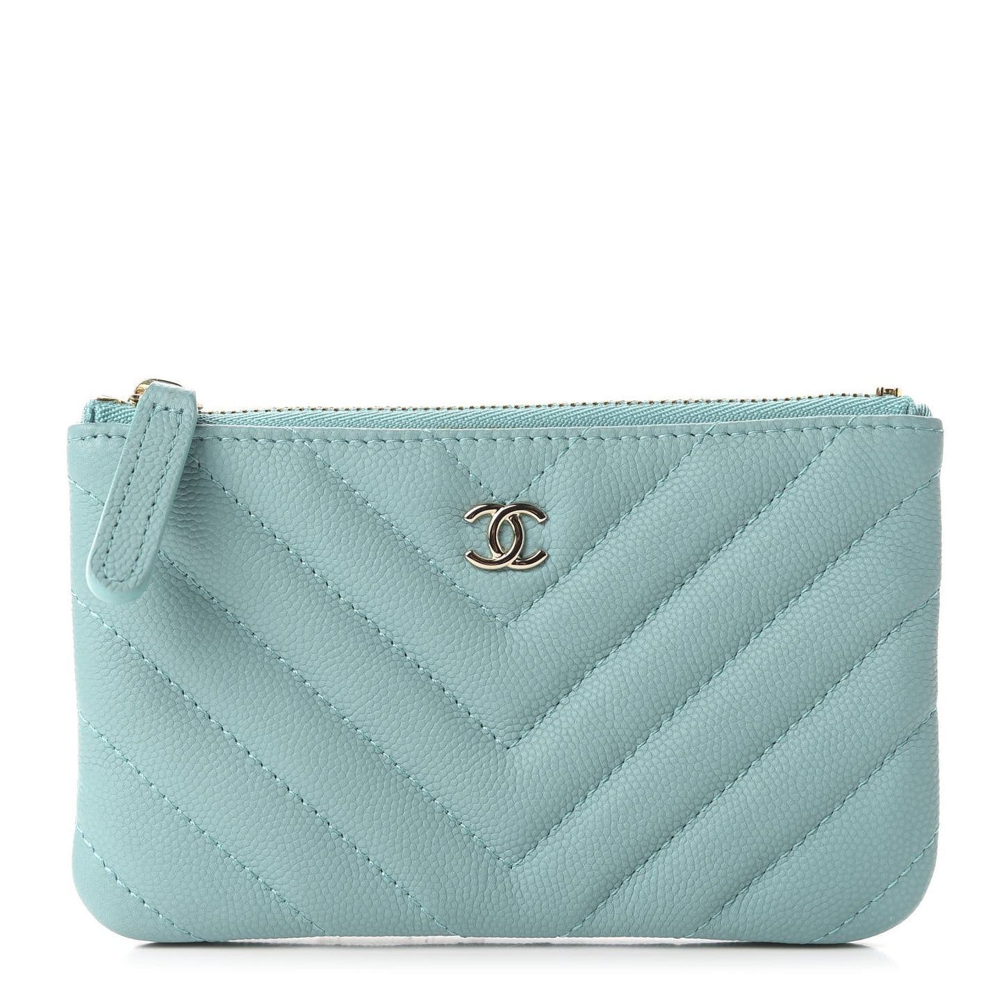 Caviar Chevron Quilted Small Cosmetic Case Green