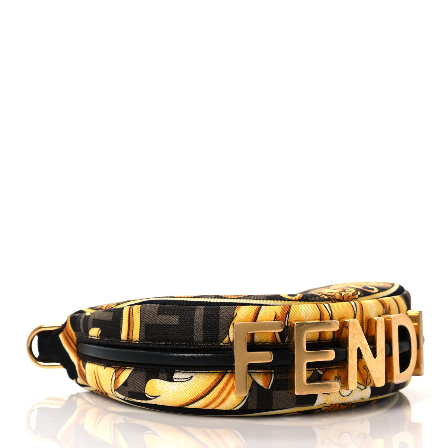 Fendi X VERSACE Silk Fendace Baroque Nano Fendigraphy Hobo Charm Black Gold 4 of 11