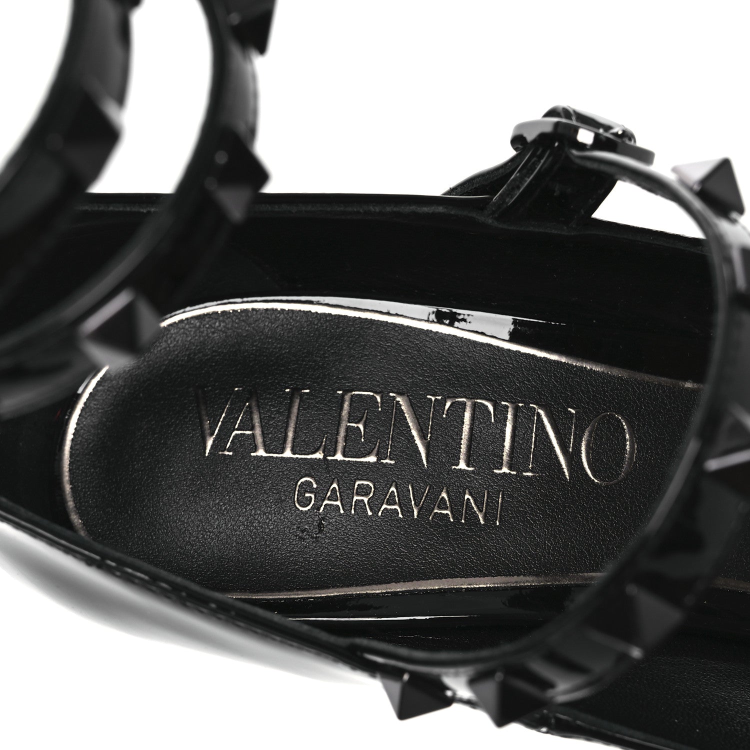 Valentino Garavani Patent Monochrome Rockstud Tan-Go Ankle Strap Pumps 37 Black 9 of 11