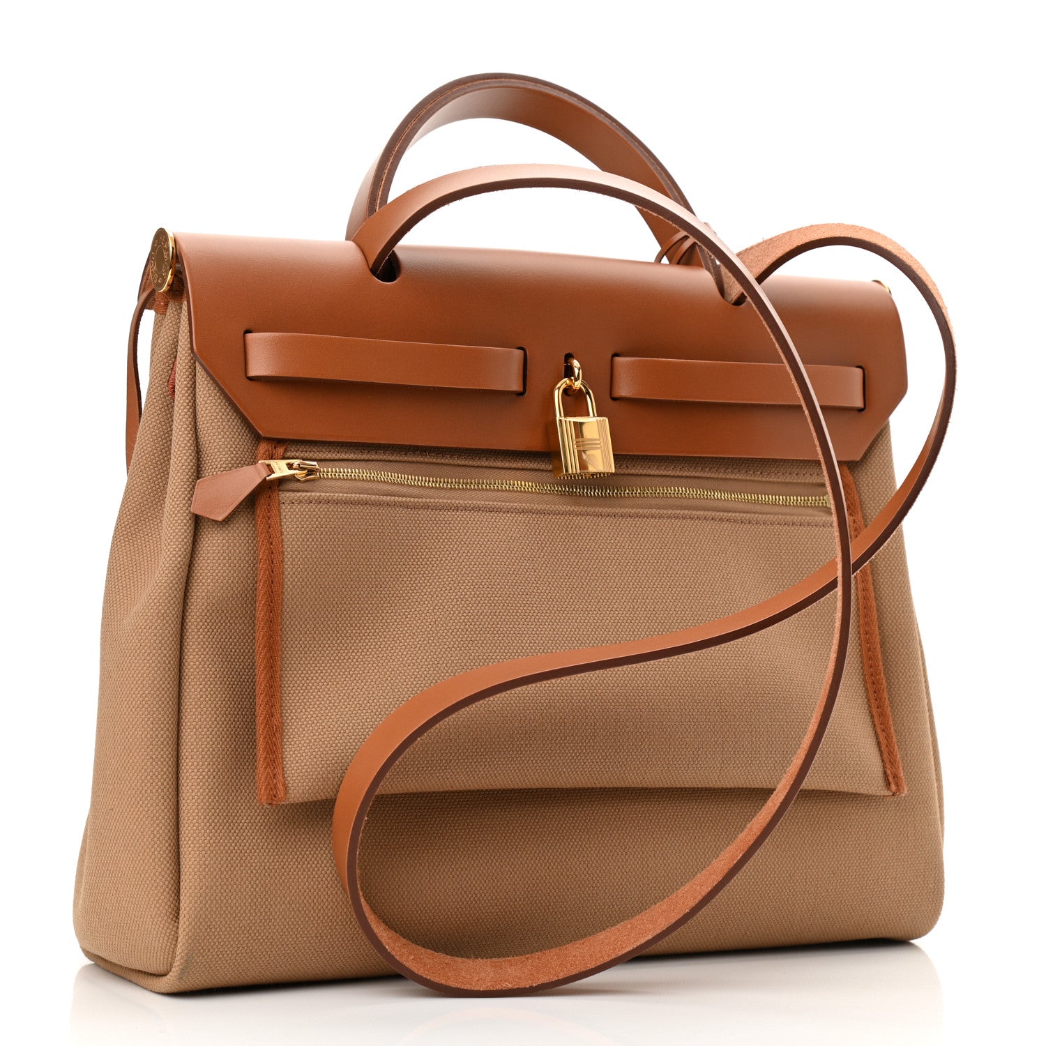 Hermes Military Toile Vache Hunter Herbag Zip Retourne 31 PM Chai Fauve 3 of 11
