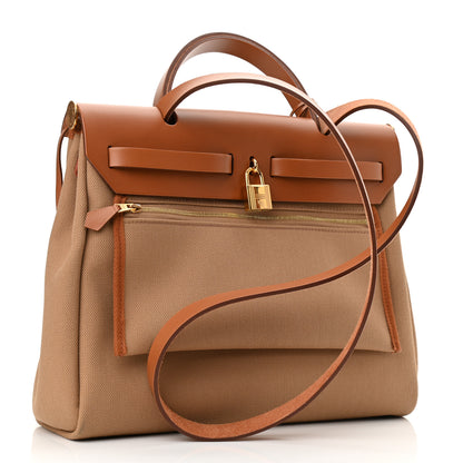 Hermes Military Toile Vache Hunter Herbag Zip Retourne 31 PM Chai Fauve 3 of 11