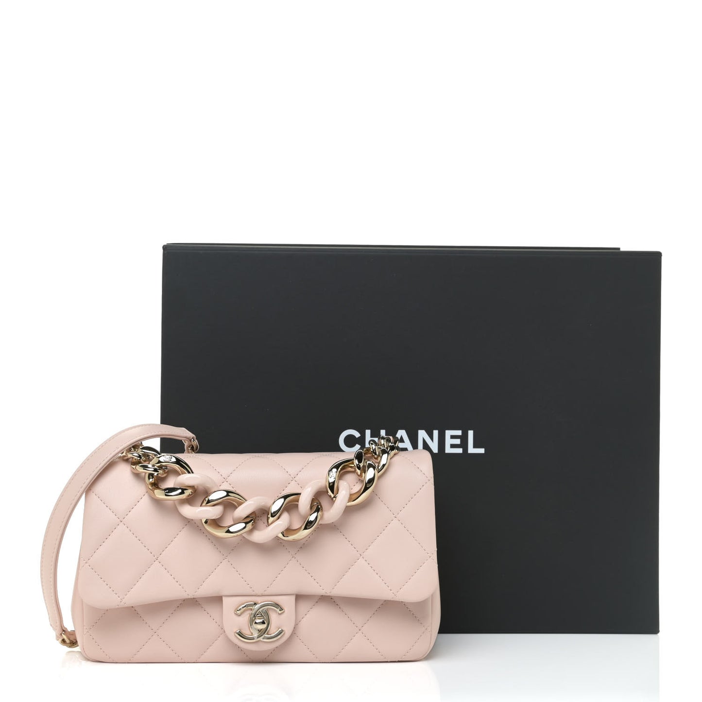 Lambskin Quilted Resin Bi-Color Chain Flap Bag Light Beige