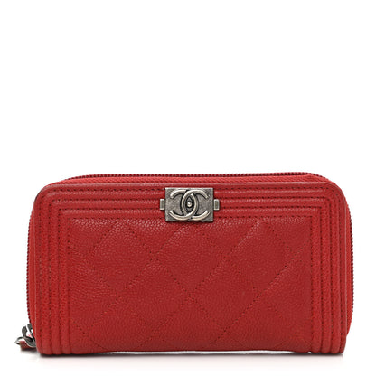 Chanel Caviar Quilted Small Boy Zip Around Wallet Dark Red 1 of 9