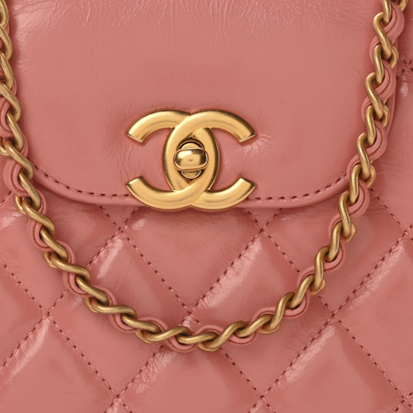 Shiny Aged Calfskin Quilted Nano Kelly Shopper Coral Pink