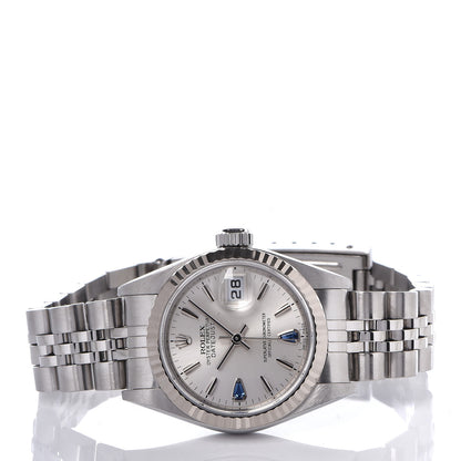 Rolex Stainless Steel 18K White Gold Blue Sapphire 26mm Oyster Perpetual Datejust Watch Silver 79174 3 of 6