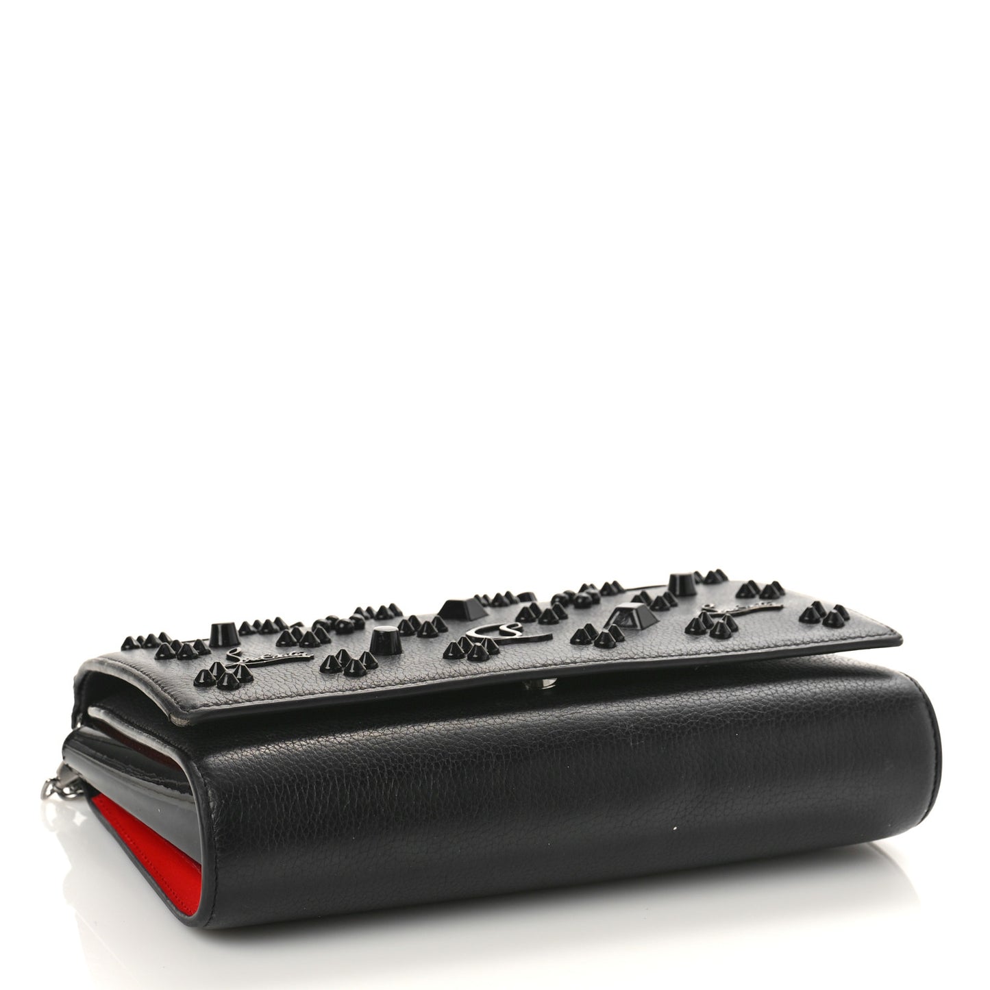 Calfskin Spikes Loubinthesky Paloma Clutch Black
