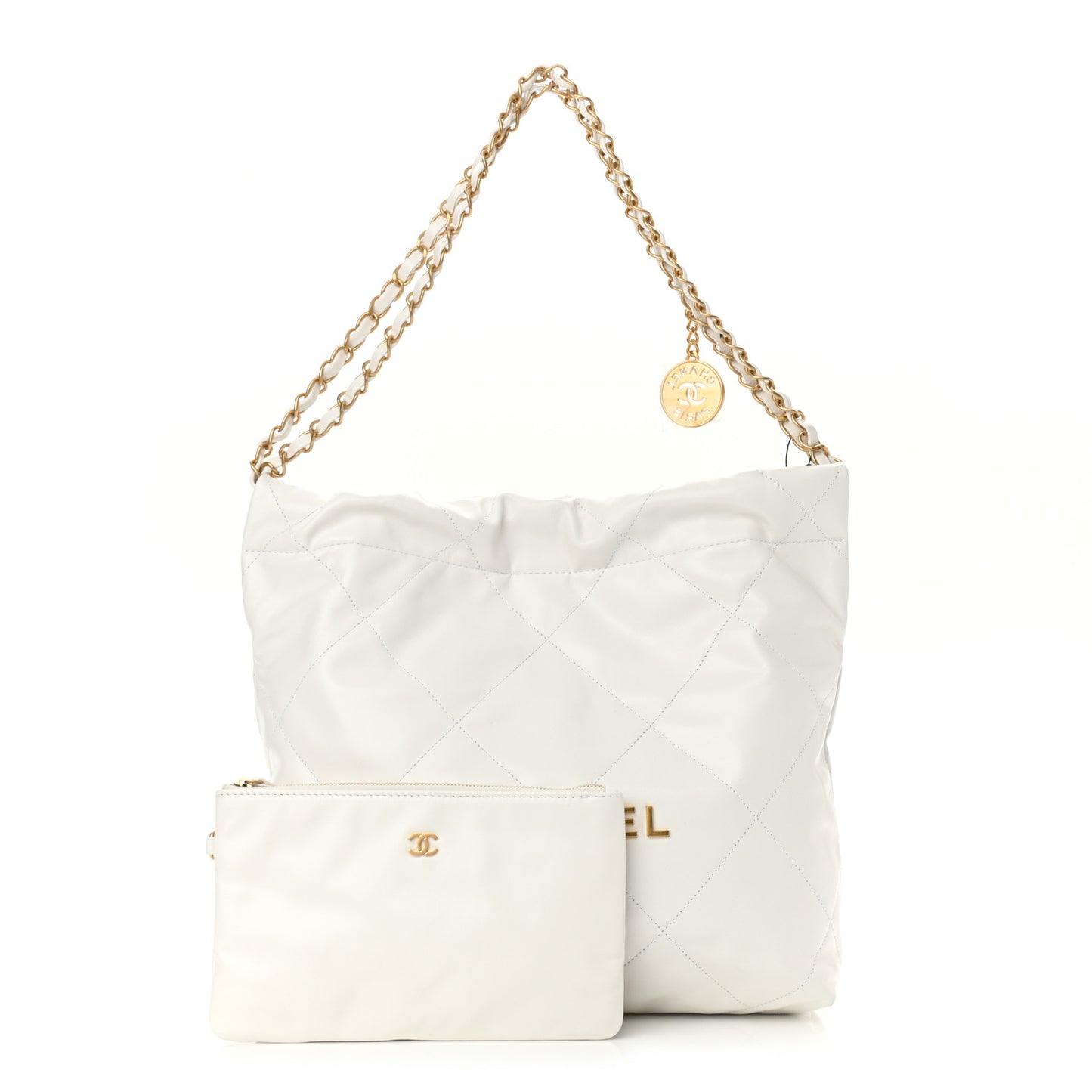 Shiny Calfskin Quilted Small Chanel 22 White