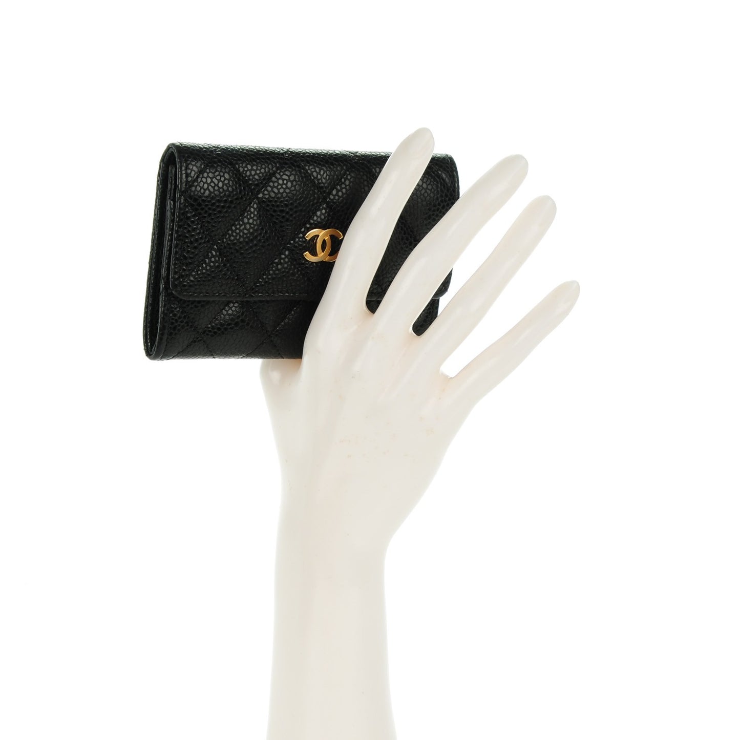 Caviar Quilted Flap Card Holder Black