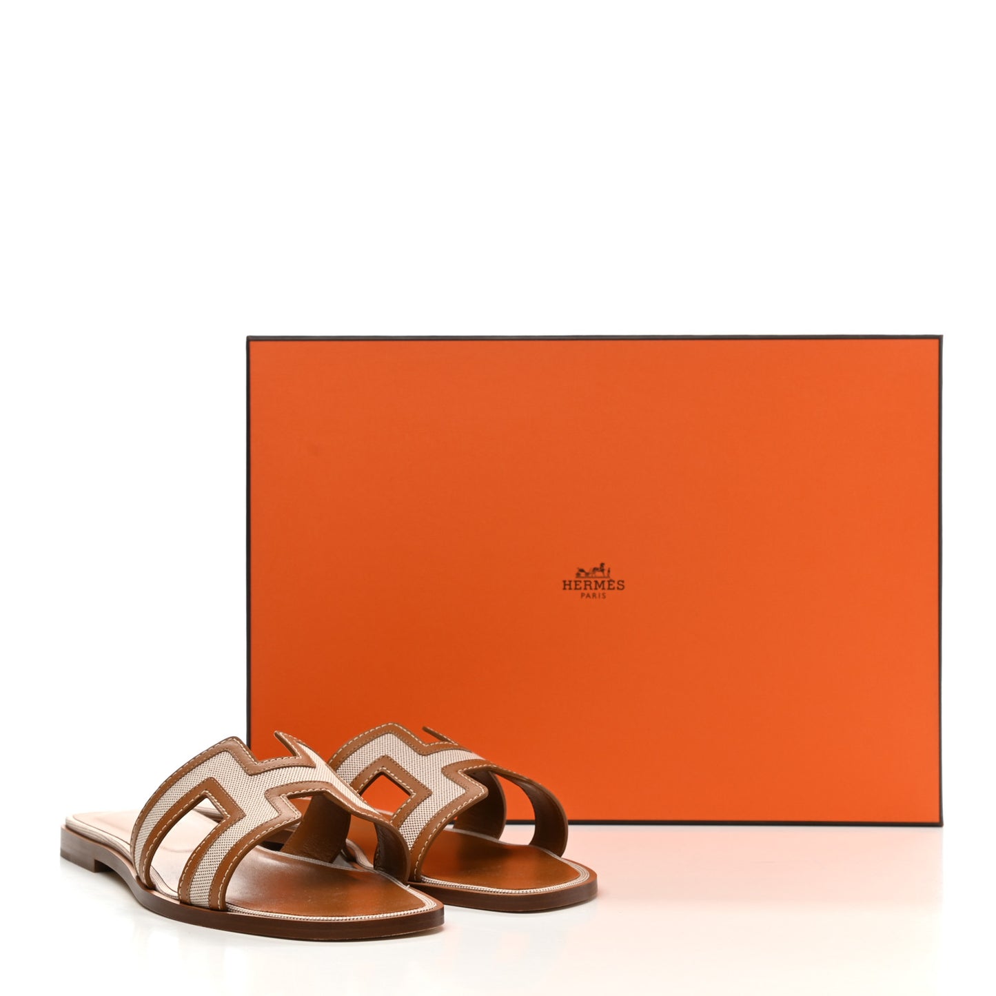 Calfskin Canvas Oran Sandals 39 Noisette Beige Dore