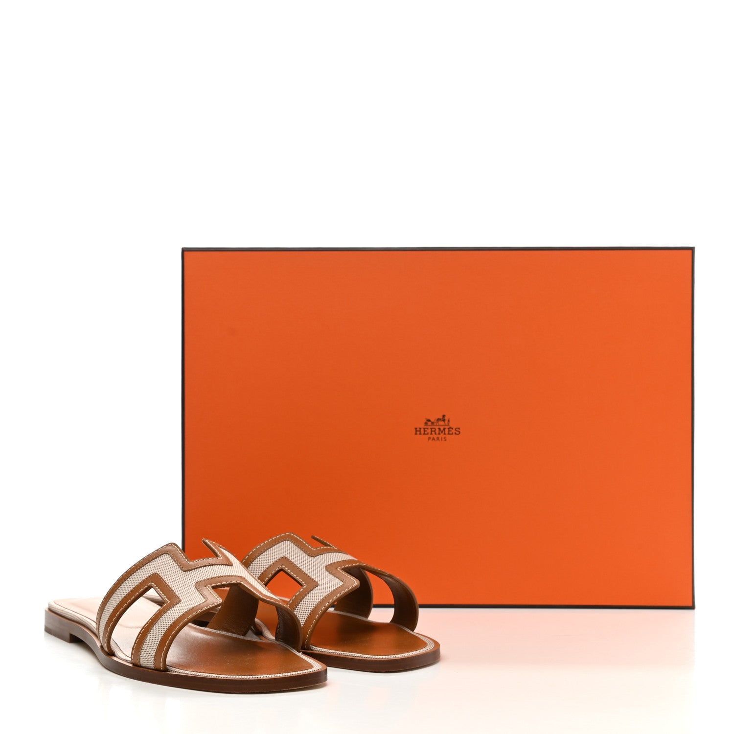 Hermes Calfskin Canvas Oran Sandals 39 Noisette Beige Dore 9 of 9