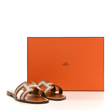 Hermes Calfskin Canvas Oran Sandals 39 Noisette Beige Dore 9 of 9