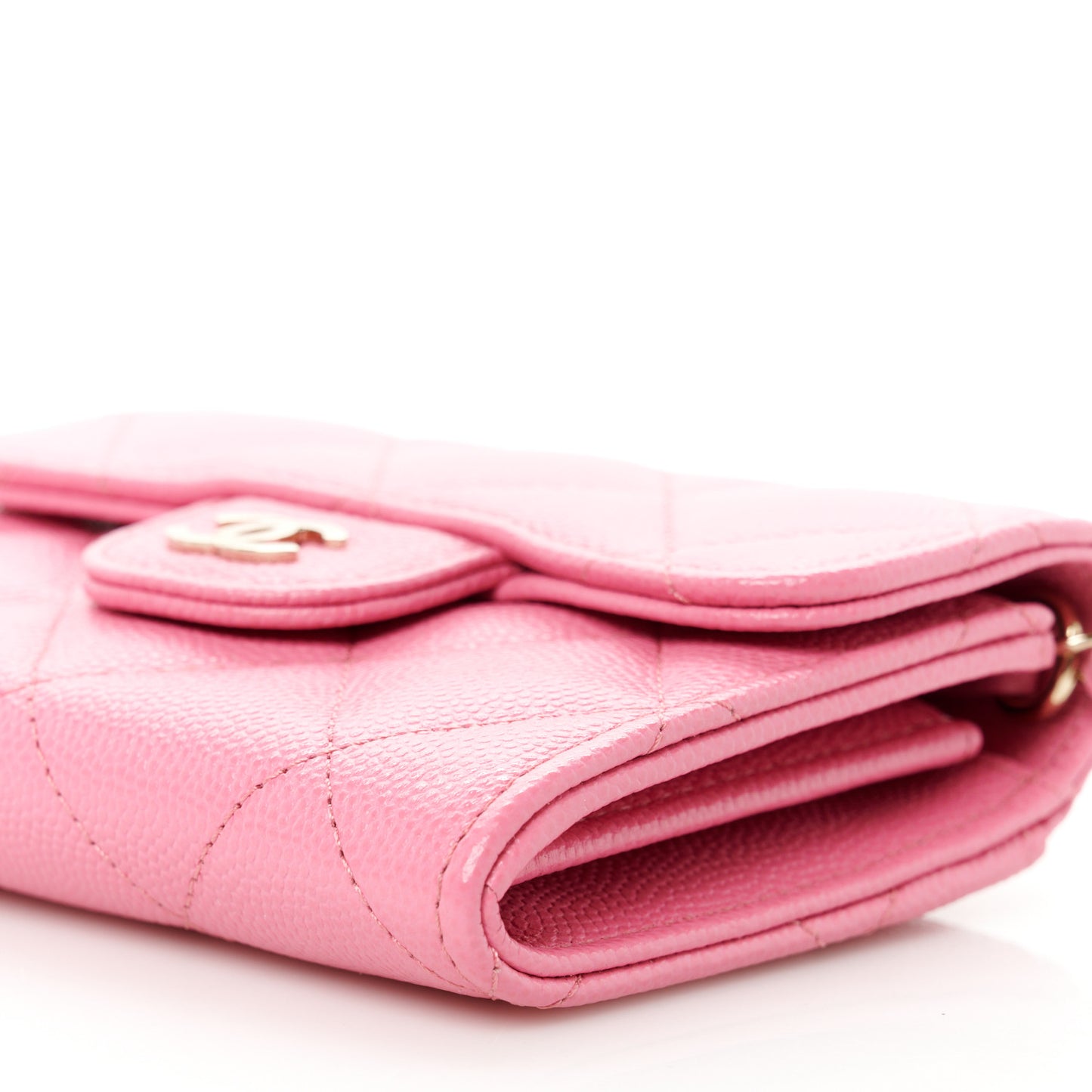 Caviar Quilted Flap Card Holder On Chain Pink