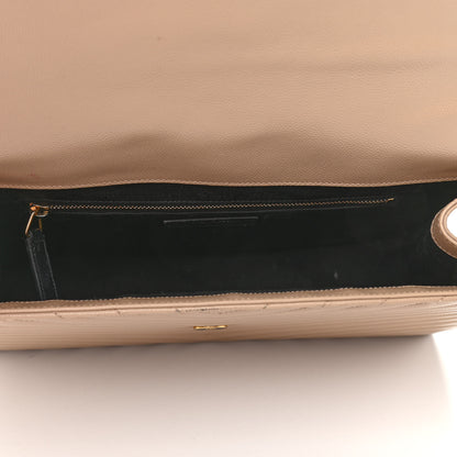 Saint Laurent Grain De Poudre Matelasse Chevron Large Monogram Satchel Dark Beige 5 of 17