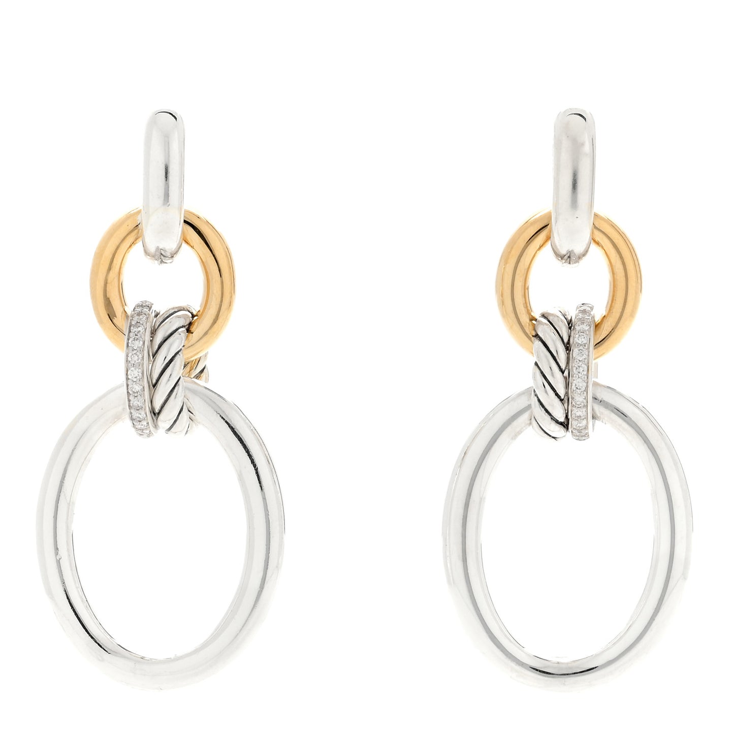 Sterling Silver 18K Yellow Gold Diamond DY Mercer Circular Drop Earrings