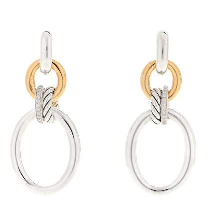 David Yurman Sterling Silver 18K Yellow Gold Diamond DY Mercer Circular Drop Earrings 1 of 3