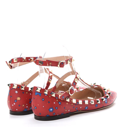 Valentino Garavani Nappa Volcano Print Rockstud Cage Ballerina Flats 35 Rosso 4 of 8