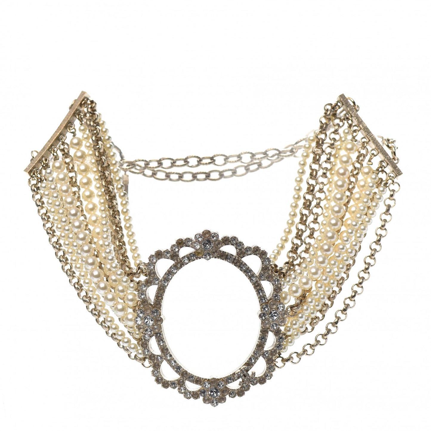 Pearl Crystal CC Choker Necklace Gold Silver