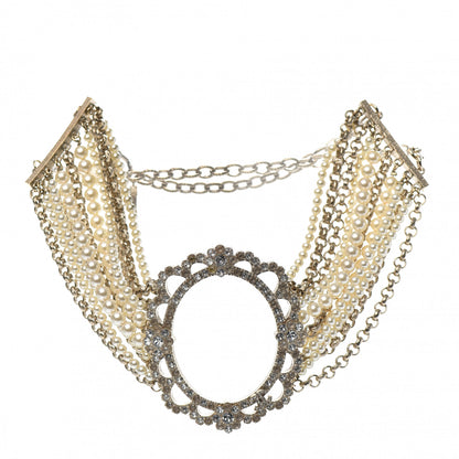 Chanel Pearl Crystal CC Choker Necklace Gold Silver 1 of 4