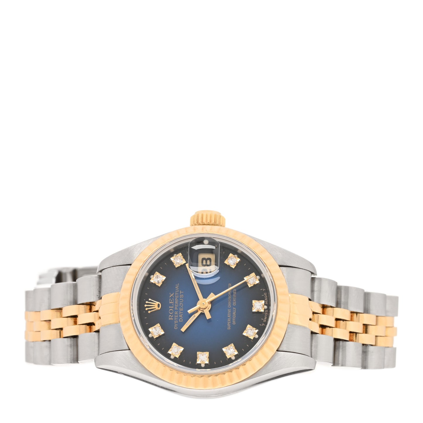 Stainless Steel 18K Yellow Gold Diamond 26mm Oyster Perpetual Datejust Watch Blue Gradient 69173