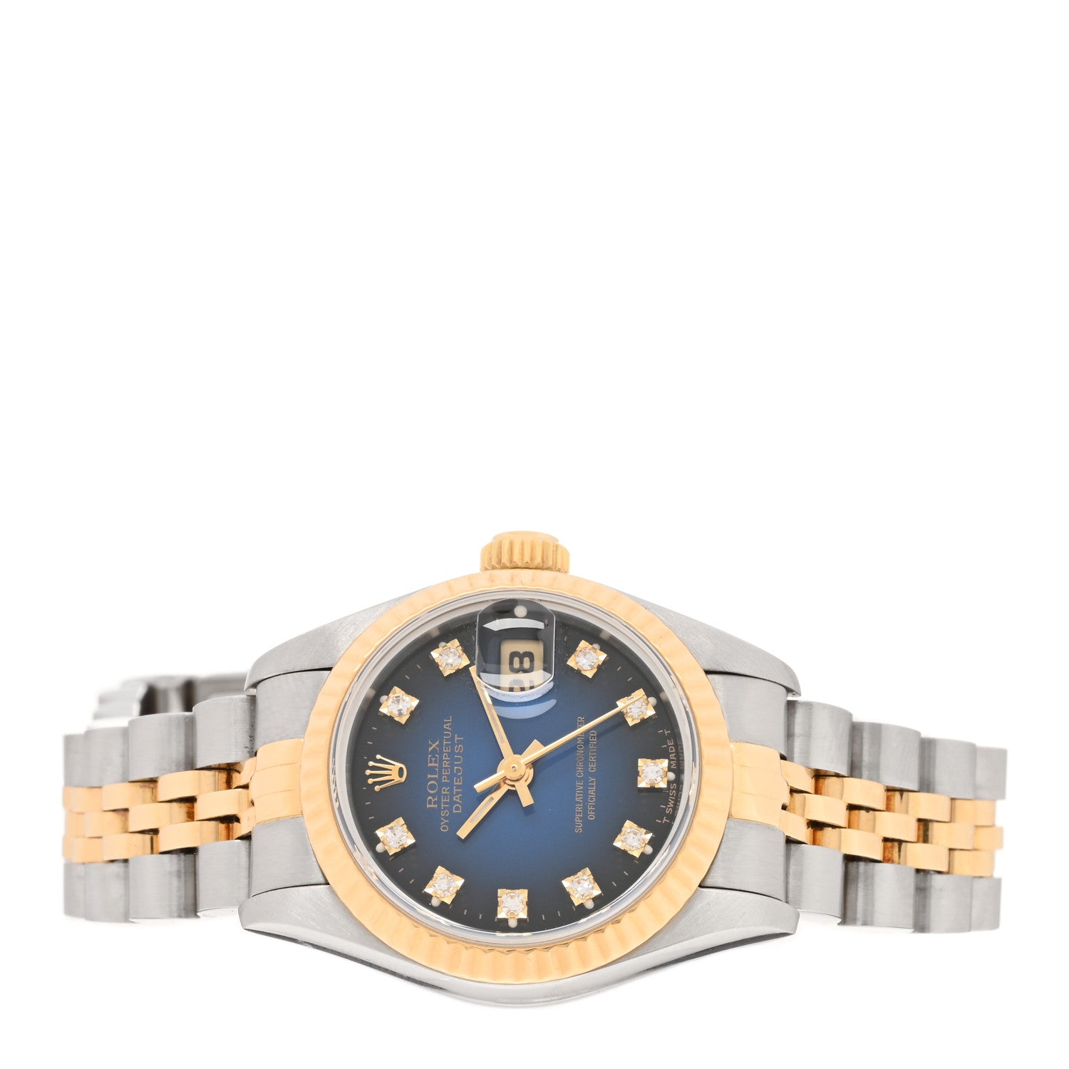Rolex Stainless Steel 18K Yellow Gold Diamond 26mm Oyster Perpetual Datejust Watch Blue Gradient 69173 2 of 4