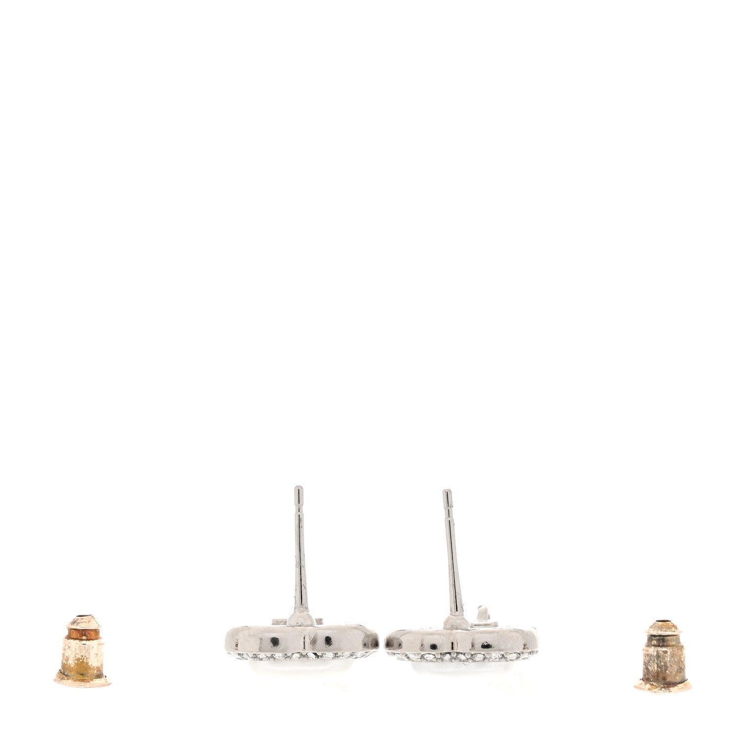Chanel Pearl Crystal CC Heart Drop Earrings Silver 3 of 4