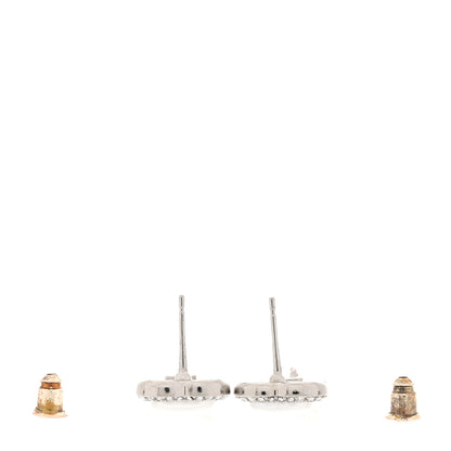 Chanel Pearl Crystal CC Heart Drop Earrings Silver 3 of 4