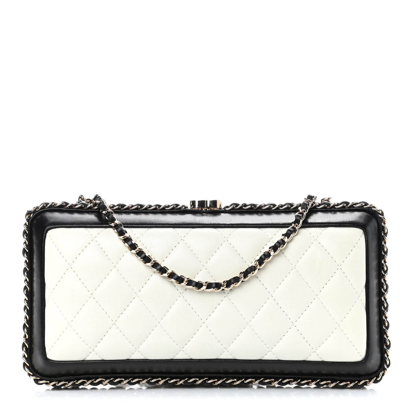 Lambskin Quilted Chain Around Clutch White Black