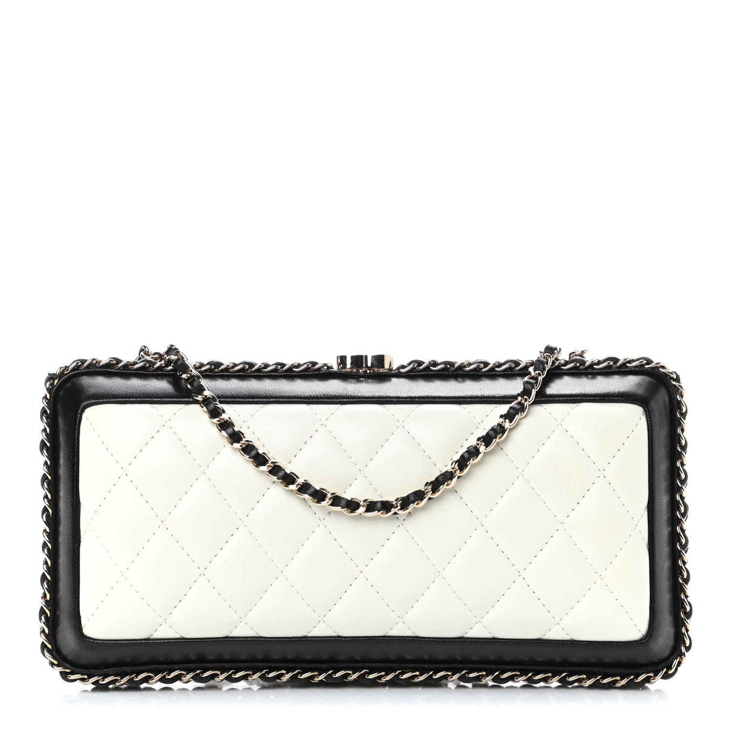 Chanel Lambskin Quilted Chain Around Clutch White Black 1 of 4