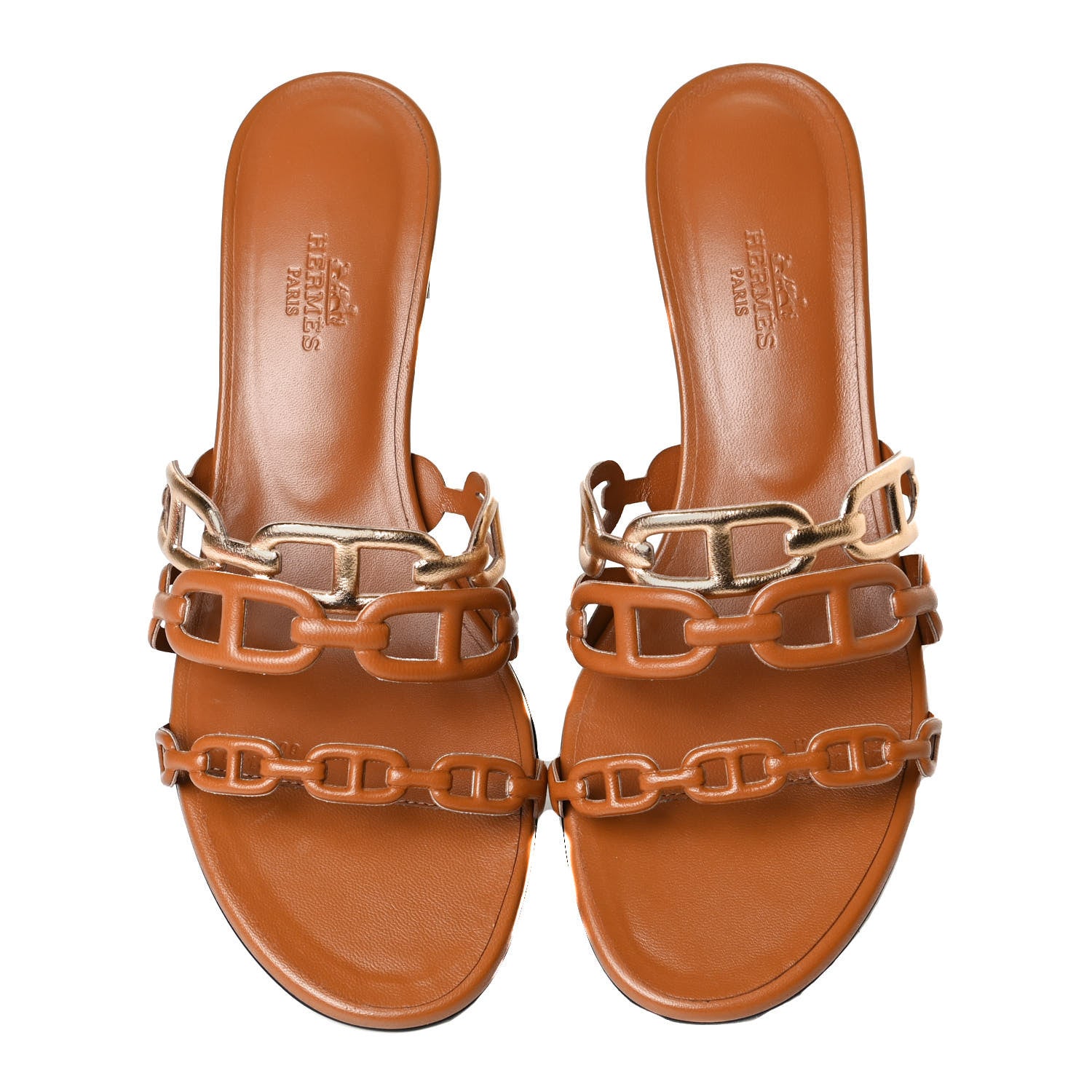 Hermes Metallic Nappa Tandem Sandals 37 Multicolor Beige Dore 5 of 11