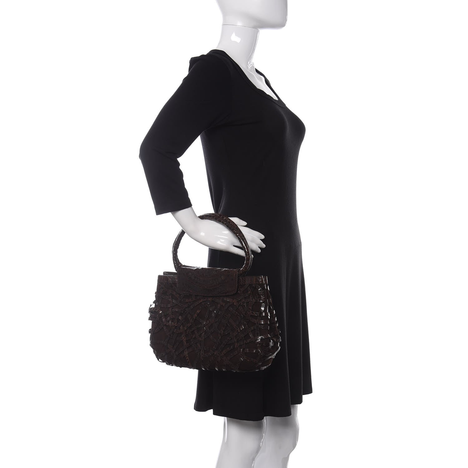 Nancy Gonzalez Crocodile Woven Suede Tote Chocolate 2 of 9