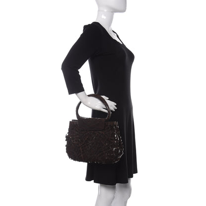 Nancy Gonzalez Crocodile Woven Suede Tote Chocolate 2 of 9
