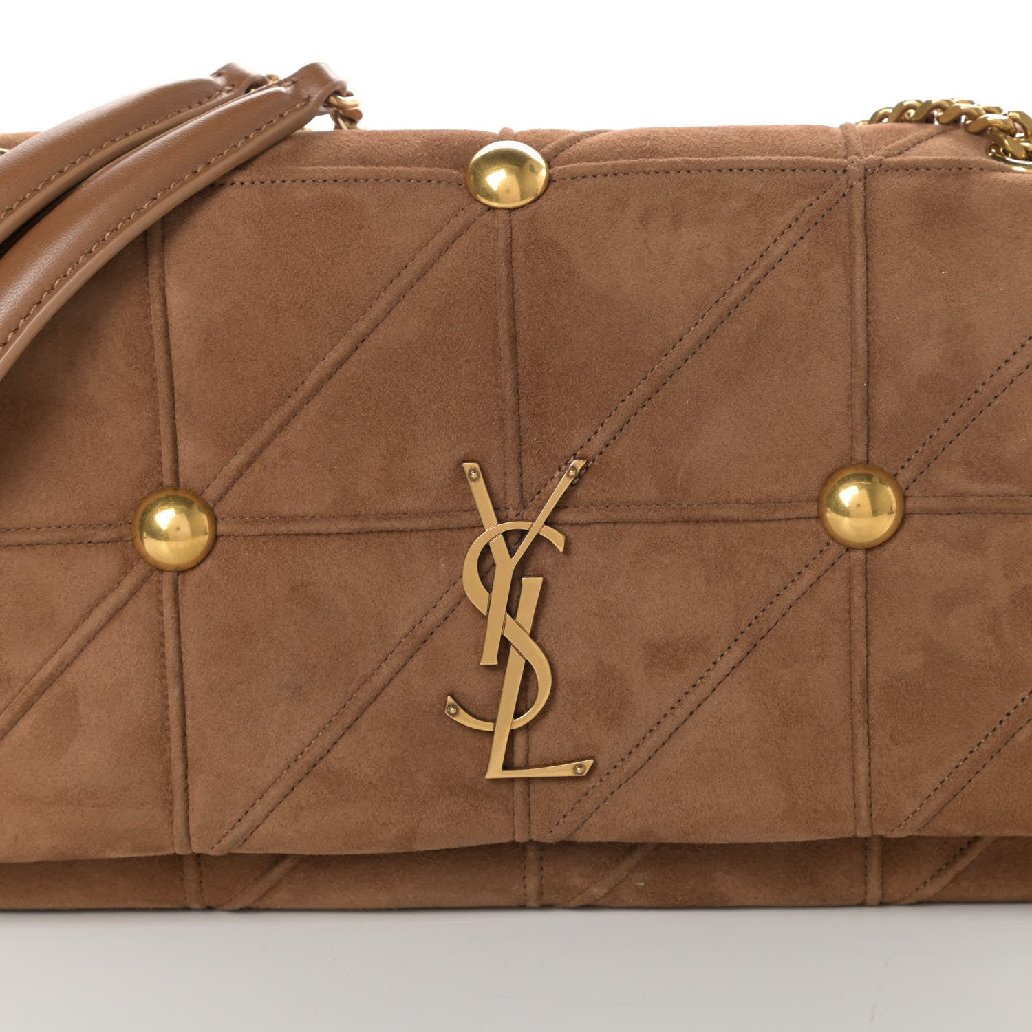 Saint Laurent Suede Studded Patchwork Monogram Medium Jamie Baguette Light Ochre 8 of 10