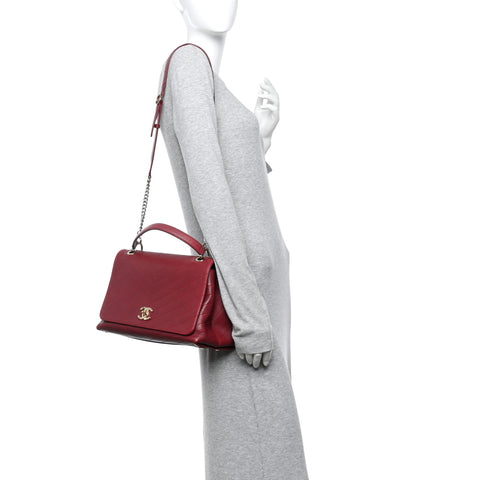 Grained Calfskin Stitched Chevron Medium Chic Top Handle Flap Red