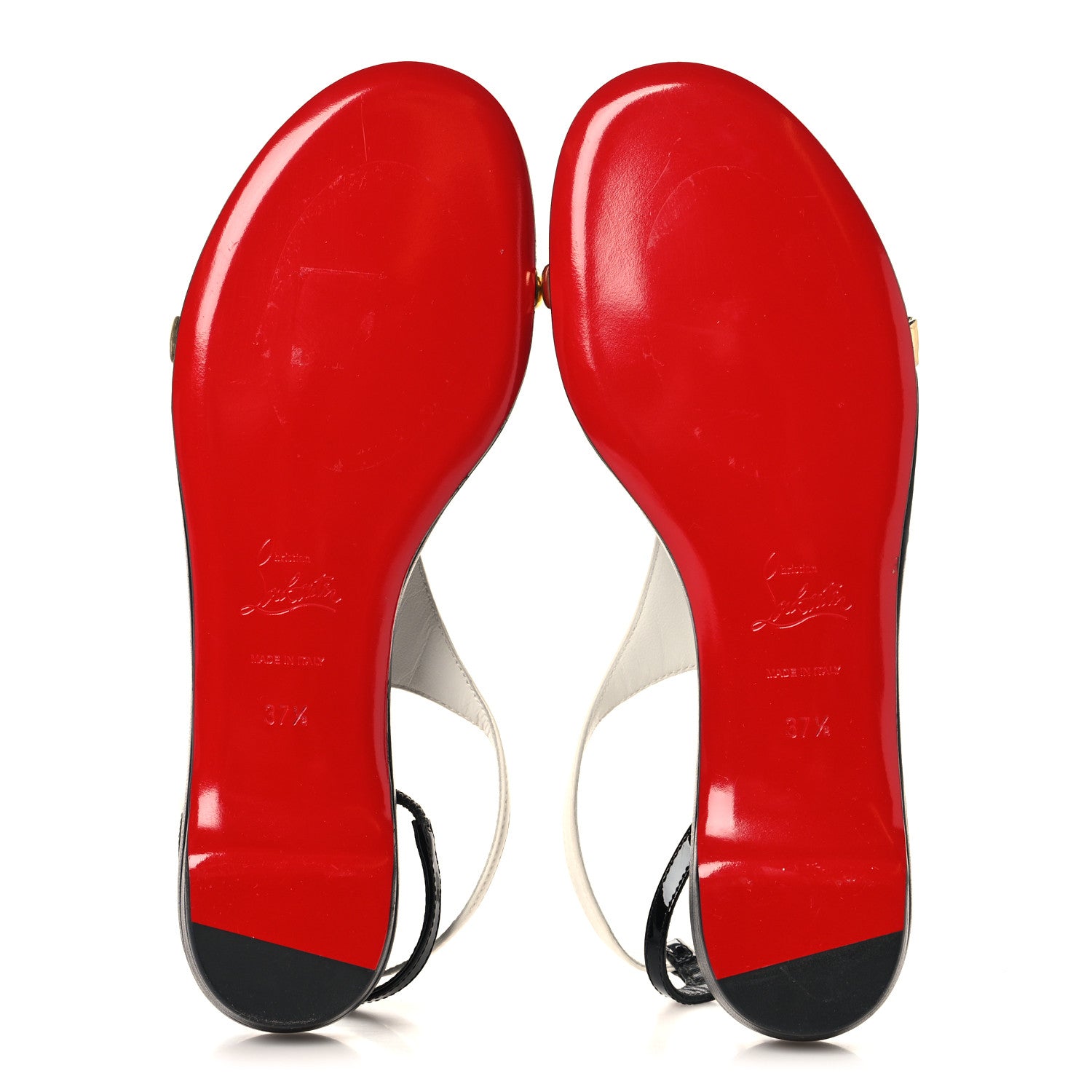 Christian Louboutin Nappa Patent Athinita Flat Sandals 37.5 White Gold Black 6 of 9