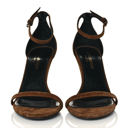 Saint Laurent Suede Lila Wedge Sandals 35 Brown 2 of 8