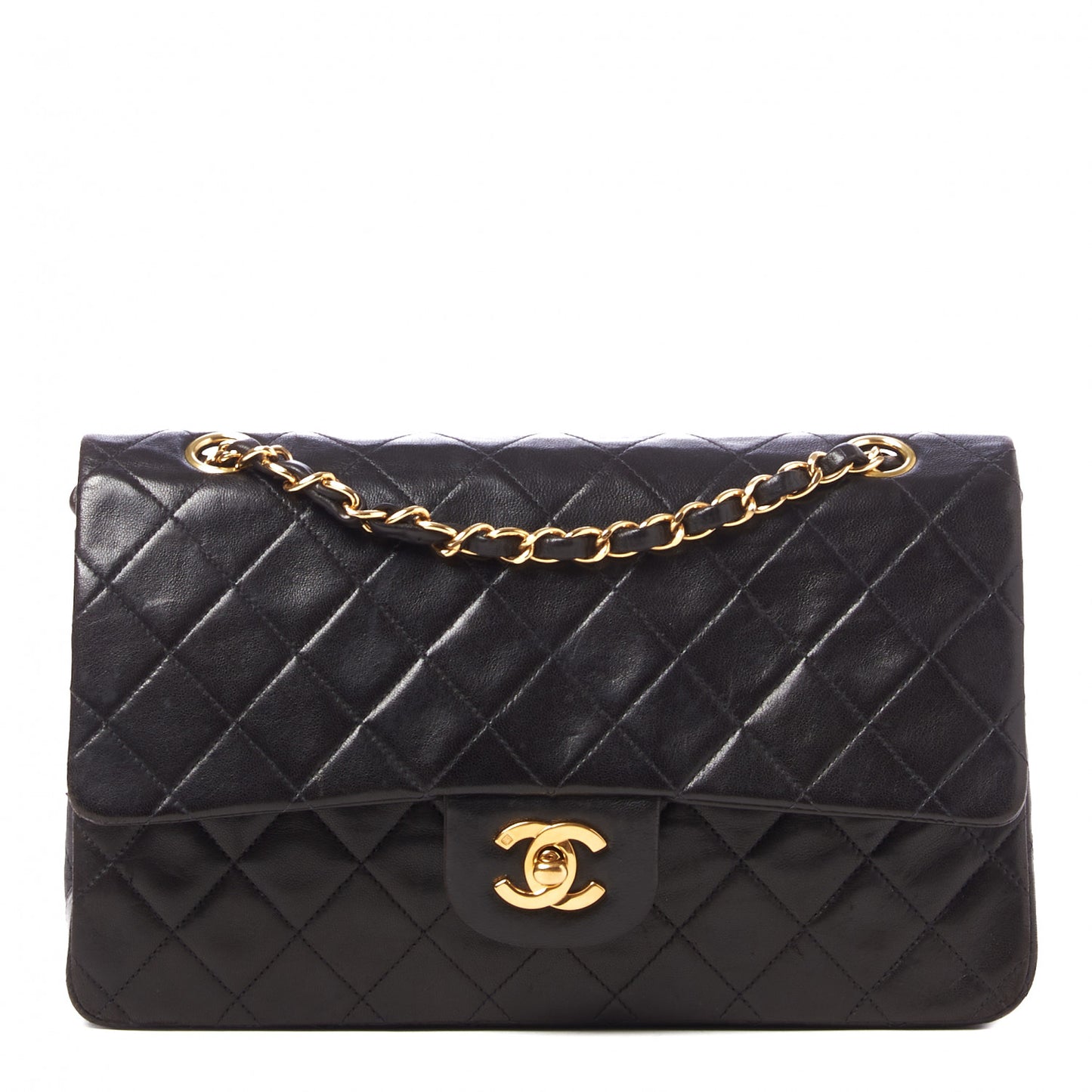 Lambskin Quilted Medium Double Flap Black