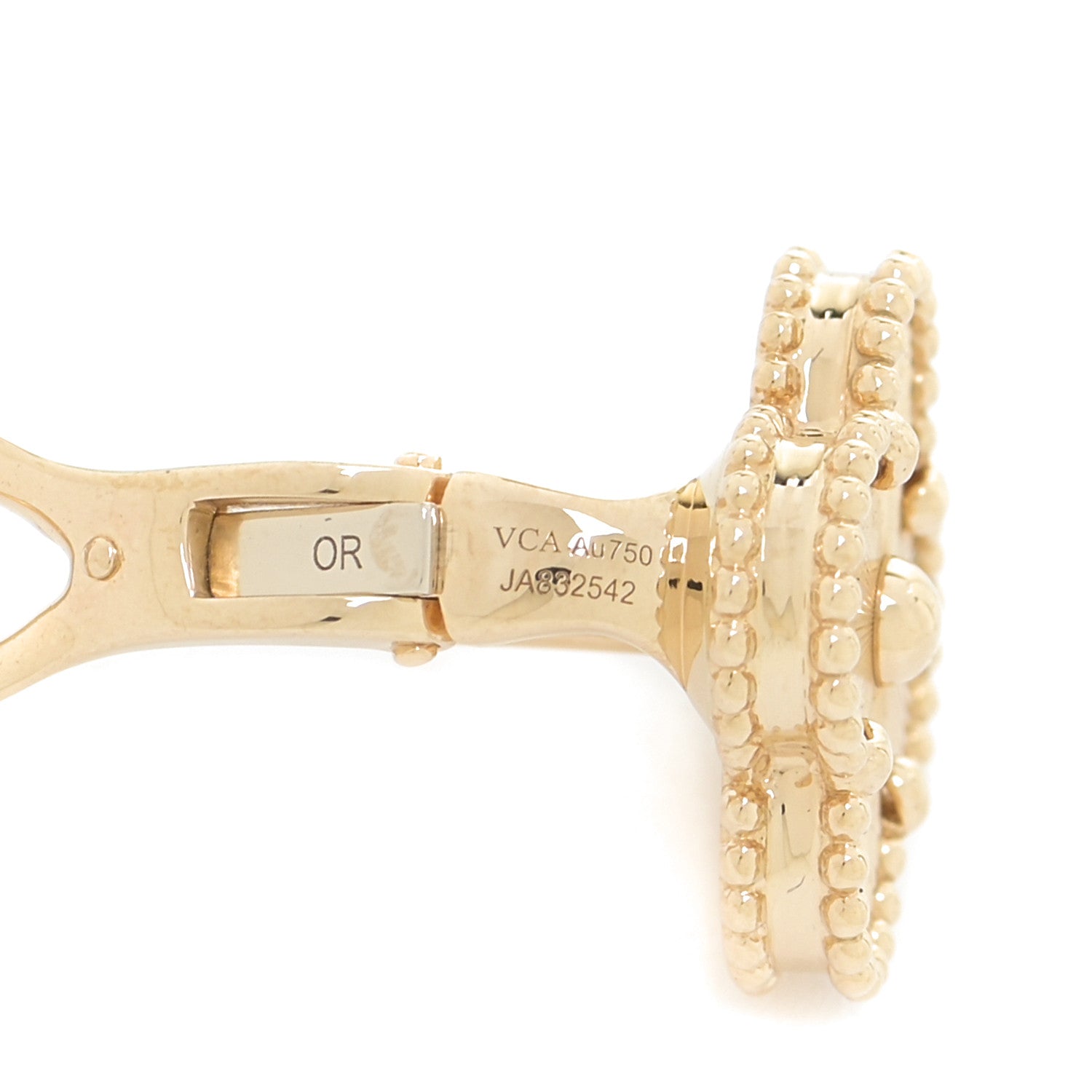 Van Cleef & Arpels 18K Yellow Gold Guilloche Vintage Alhambra Earrings 5 of 6