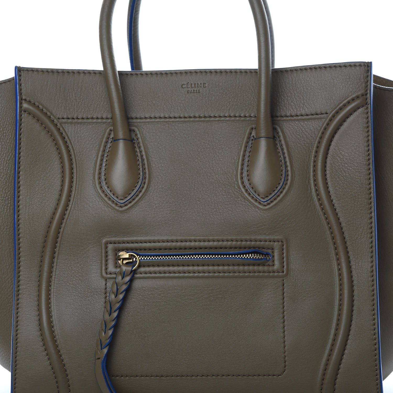 Celine Smooth Calfskin Medium Phantom Luggage Khaki Cobalt Trim 9 of 14