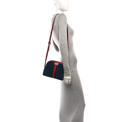 Gucci Suede Calfskin Web Small Ophidia Dome Shoulder Bag New Blue Romantic Cherry 2 of 12