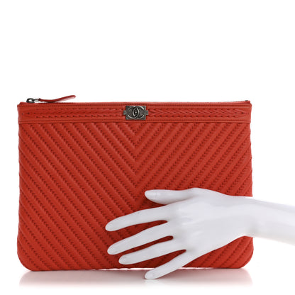 Chanel Calfskin Chevron Quilted Medium Boy Cosmetic Case Red 2 of 8