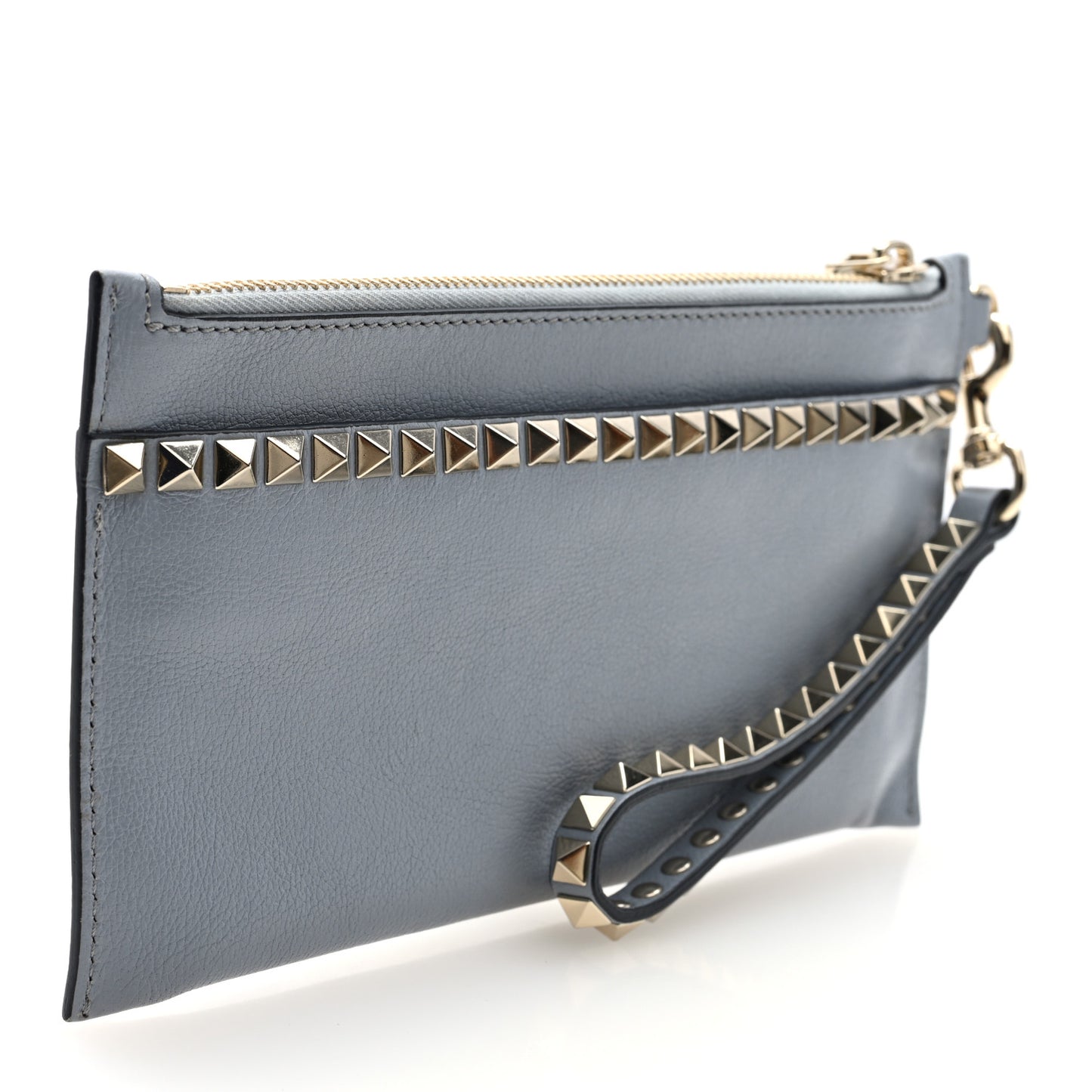 Nappa Rockstud Zip Wristlet Pouch Pastel Grey