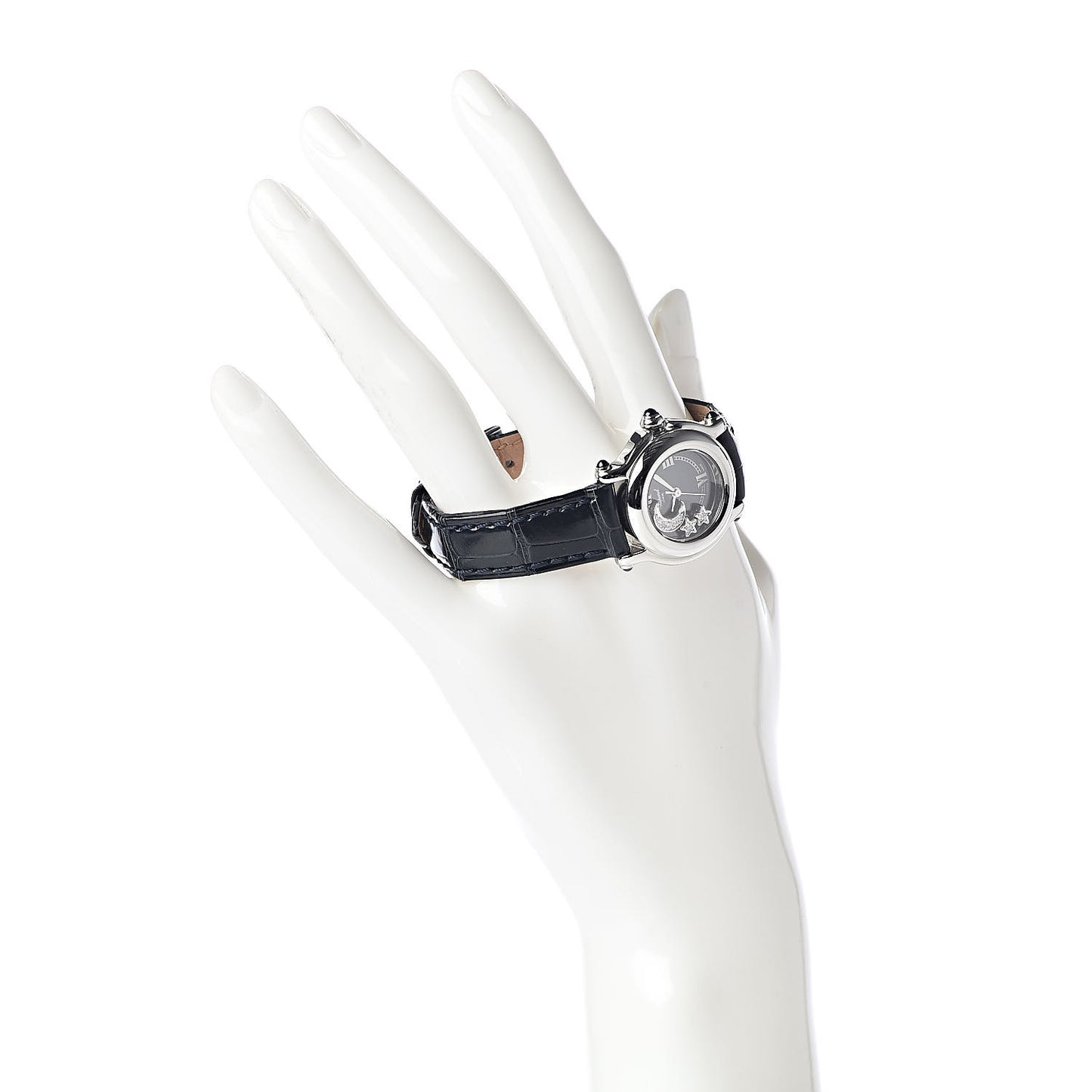 Stainless Steel Alligator Diamond 26mm Happy Sport Moon Star Quartz Watch Black