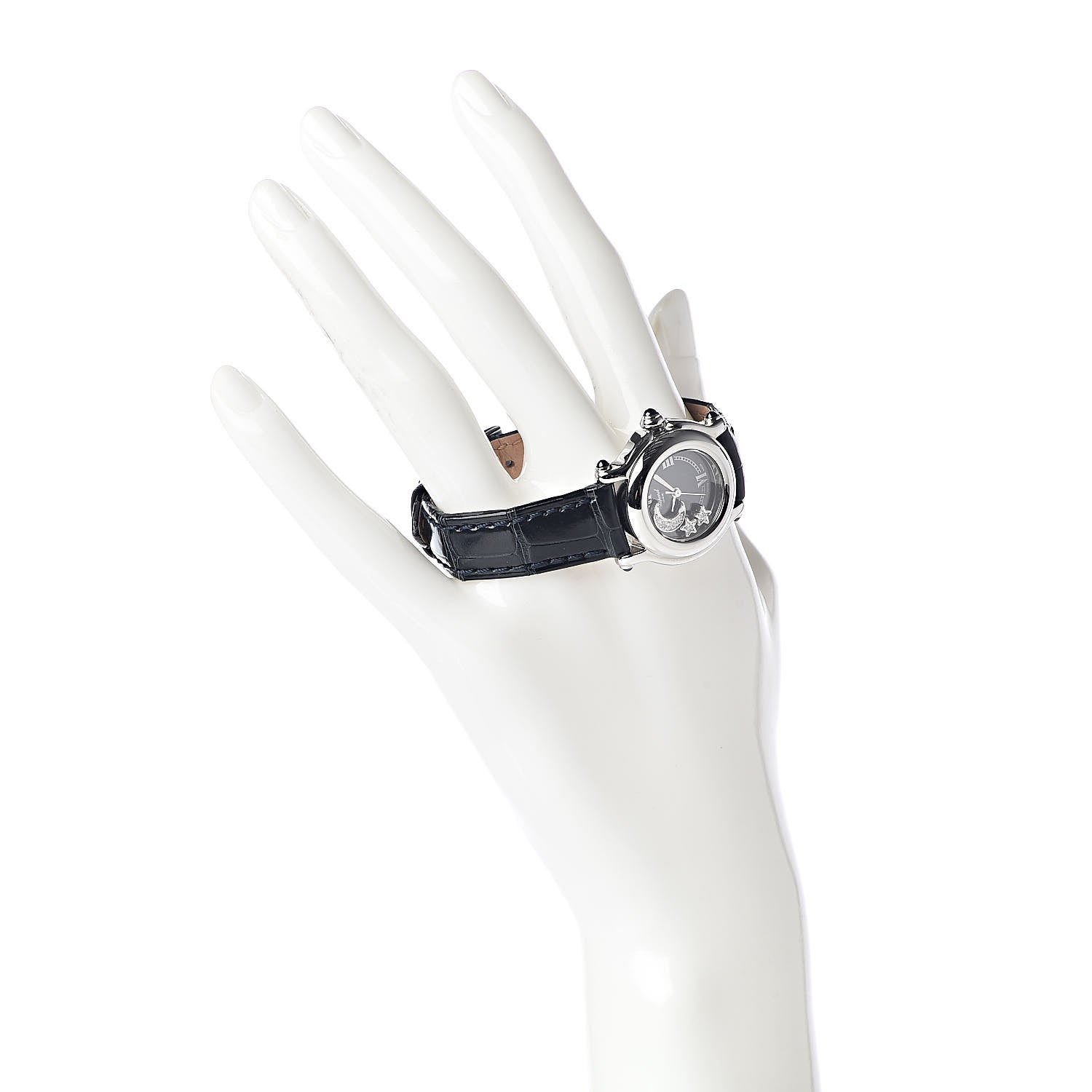 Chopard Stainless Steel Alligator Diamond 26mm Happy Sport Moon Star Quartz Watch Black 2 of 8