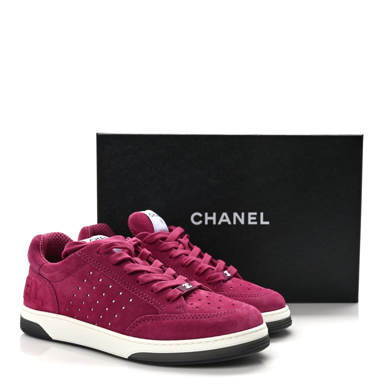 Chanel Suede Calfskin Logo Sneakers 39 Dark Pink 10 of 10