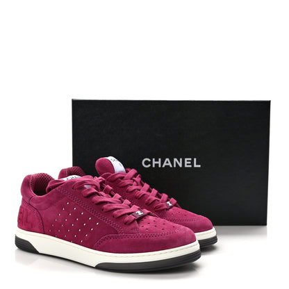 Chanel Suede Calfskin Logo Sneakers 39 Dark Pink 10 of 10