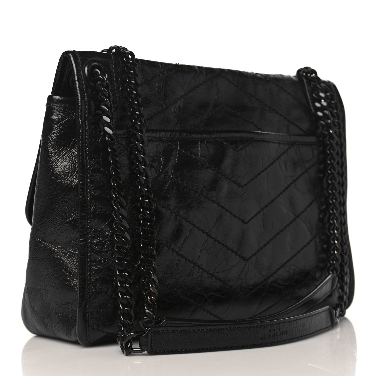 Saint Laurent Crinkled Calfskin Matelasse Monogram Medium Niki Chain Satchel Black 3 of 9