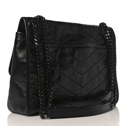Saint Laurent Crinkled Calfskin Matelasse Monogram Medium Niki Chain Satchel Black 3 of 9