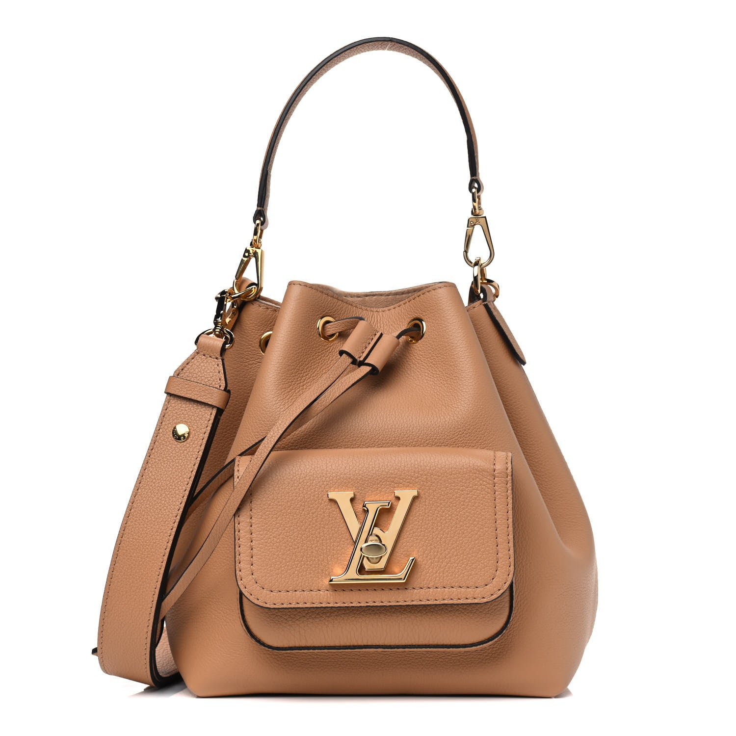 Louis Vuitton Calfskin Lockme Bucket MM Arizona Beige 810460
