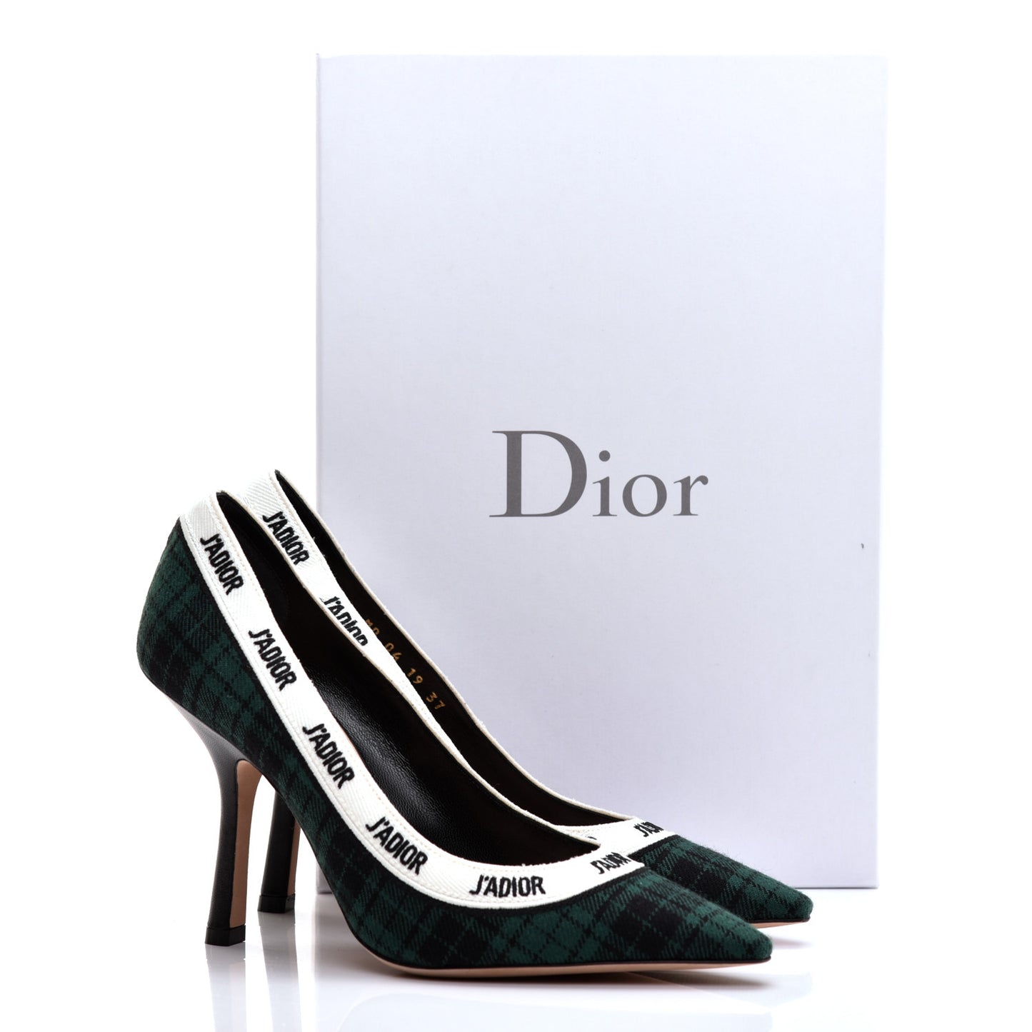 Canvas Ribbon Tartan Print Embroidered J'Adior 100mm Pumps 37 Black Green