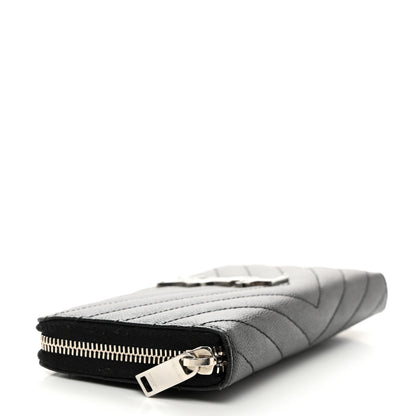 Saint Laurent Grain De Poudre Matelasse Chevron Monogram Zip Around Wallet Black 4 of 8